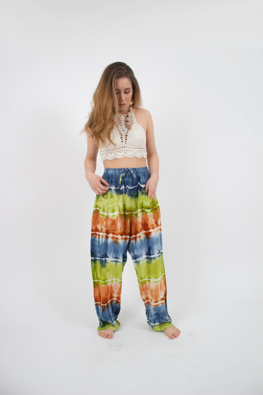 Pantalon Teñido Tricolor Azul - Verde
