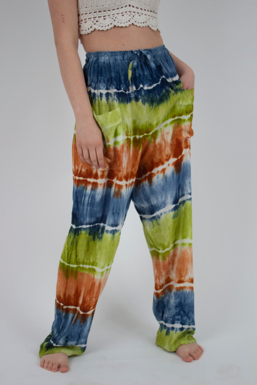 Pantalon Teñido Tricolor Azul - Verde