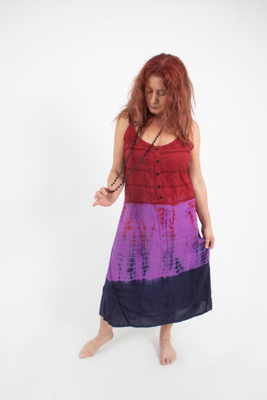 Vestido Teñido Tricolor Rojo - Morado