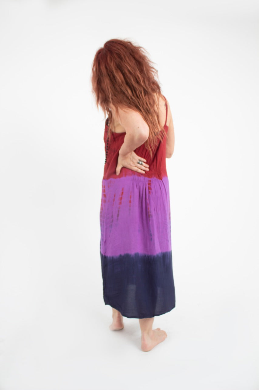 Vestido Teñido Tricolor Rojo - Morado