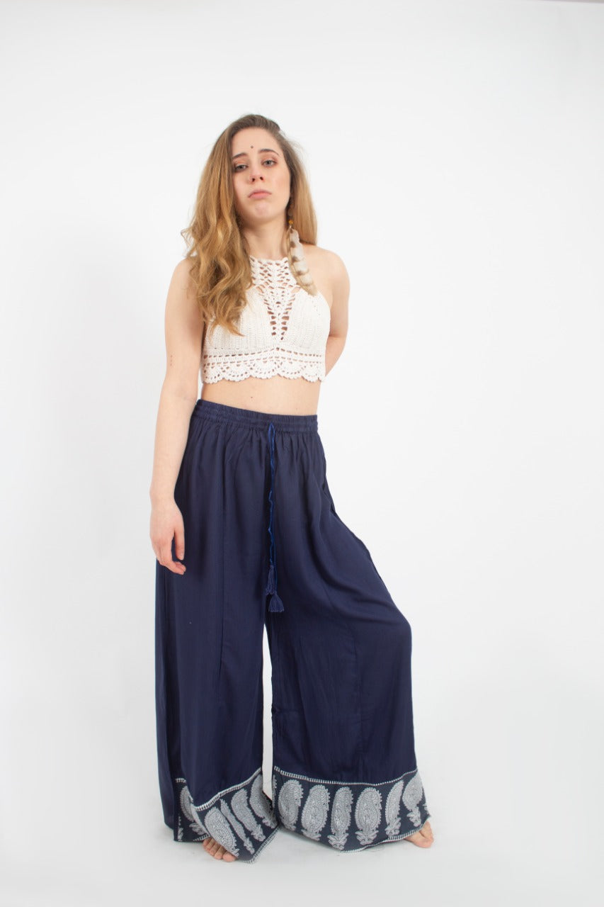 Pantalon Palazzo Azul Estampado Inferior