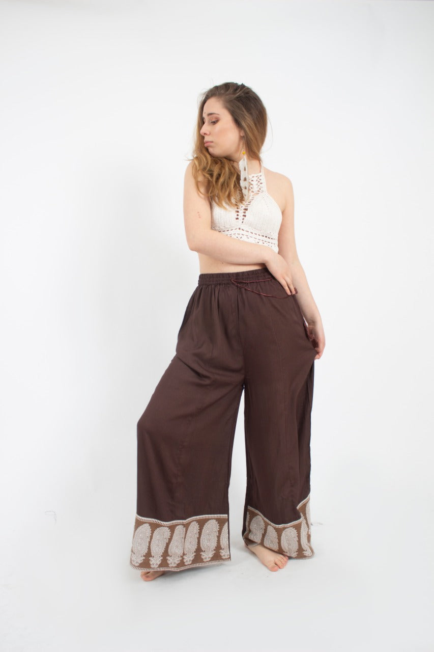 Pantalon Palazzo Café Estampado Inferior