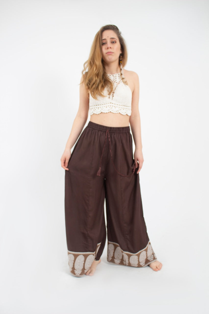 Pantalon Palazzo Café Estampado Inferior