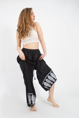 Pantalon Palazzo Negro Estampado Inferior