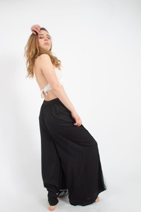 Pantalon Palazzo Negro Estampado Inferior