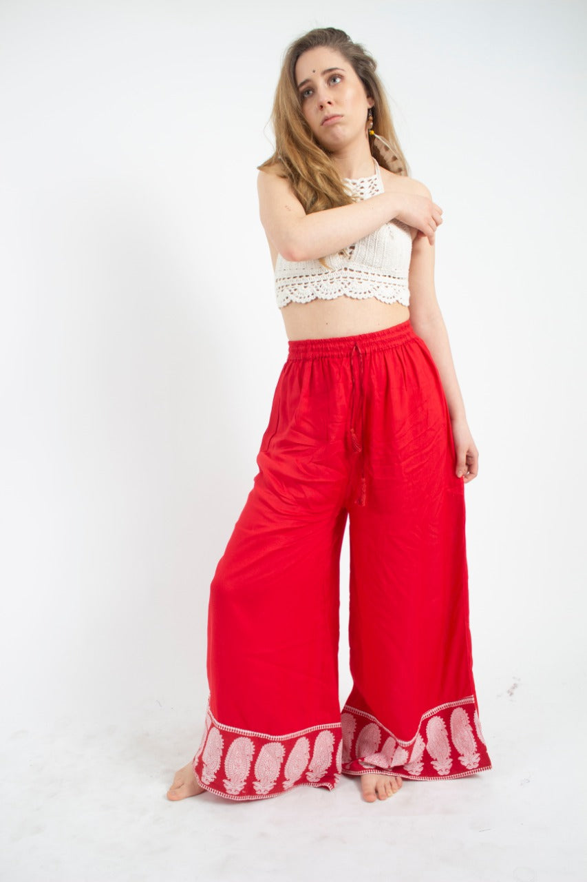 Pantalon Palazzo Rojo Estampado Inferior