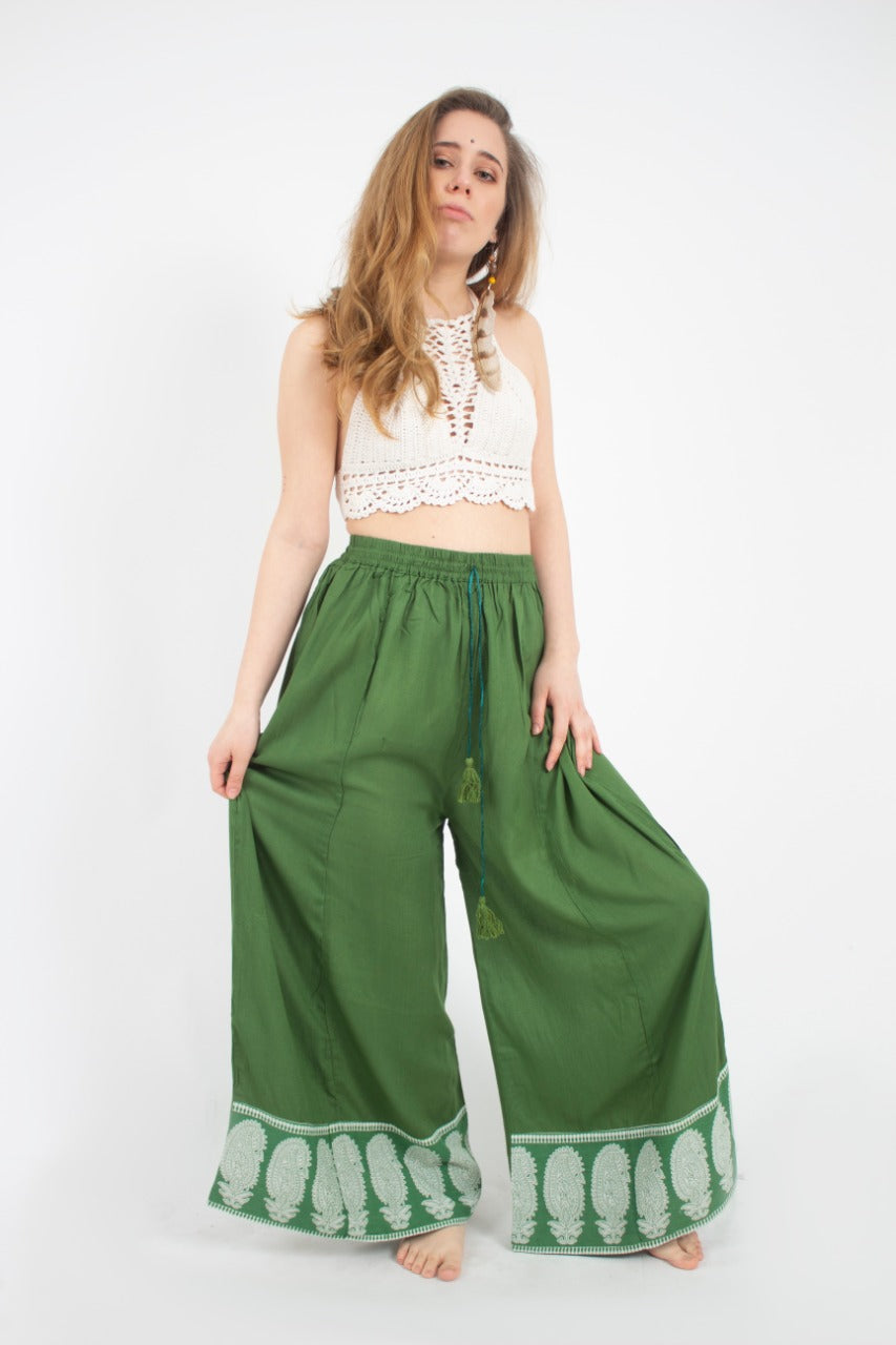 Pantalon Palazzo Verde Estampado Inferior