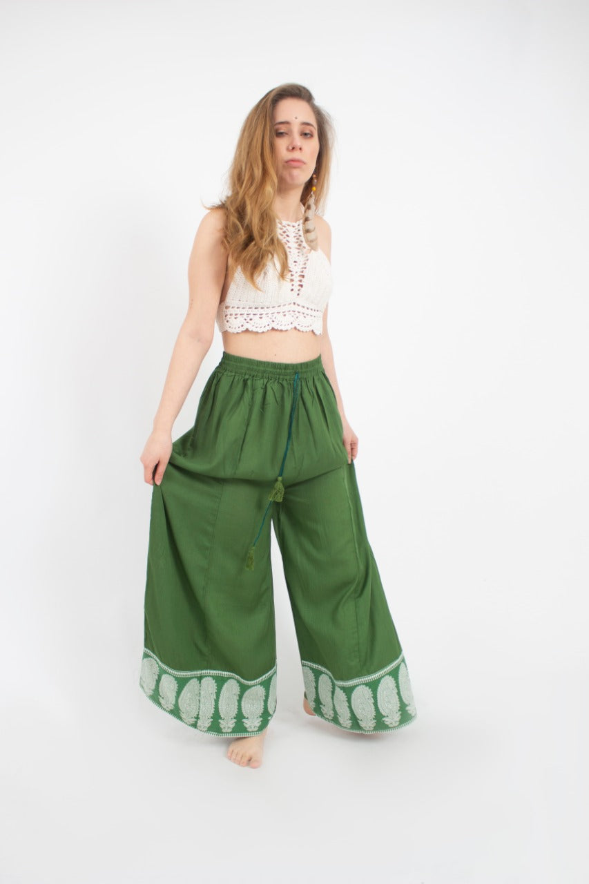Pantalon Palazzo Verde Estampado Inferior