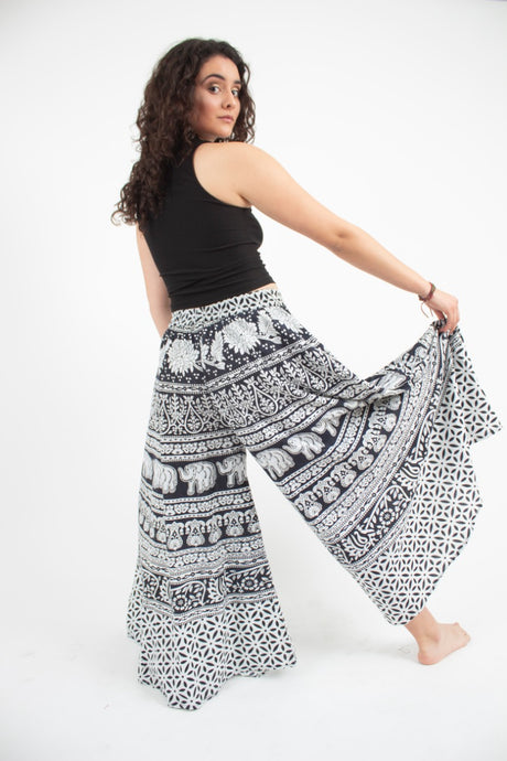 Pantalon Palazzo Negro Estampado