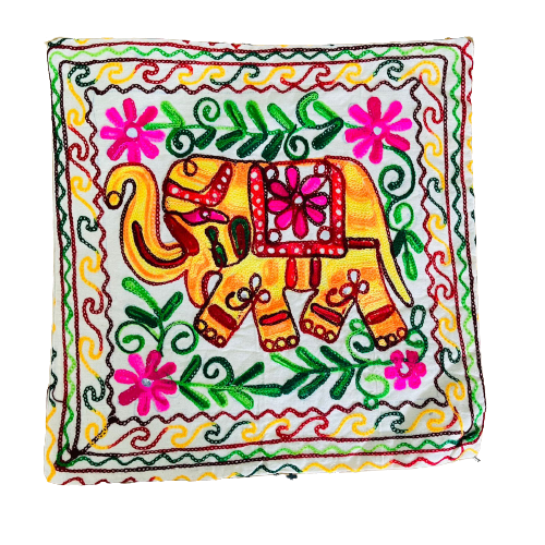 Funda de Cojín Bordado a mano - Elephant Yellow-Rose