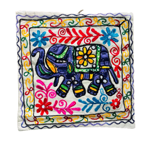 Funda de Cojín Bordado a mano - Elephant Purple - Yellow