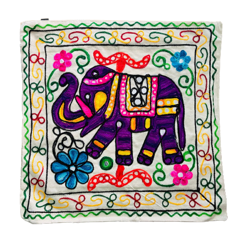 Funda de Cojín Bordado a mano - Elephant Purple - Pink
