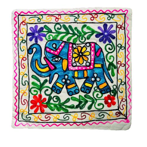 Funda de Cojín Bordado a mano - Elephant Light Blue - Pink