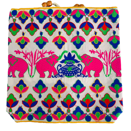 Cartera Bordado Hindú - Blanco Elefantes