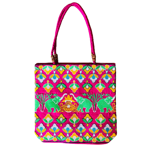Cartera Bordado Hindú - Rosado Elefantes