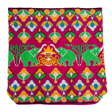 Cartera Bordado Hindú - Rosado Elefantes